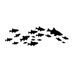 Silhouettes of groups of fishes on white. Vector