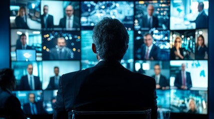 Virtual Meeting of Global Leaders on Digital Screens Discussing Pandemic Strategies