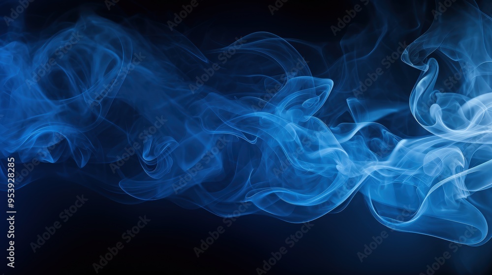 Poster a swirling blue smoke effect on a dark background, creating an ethereal and dynamic visual.