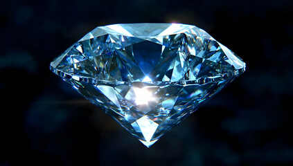 A stunning blue diamond gleams with brilliance, showcasing its multifaceted beauty against a dark background.