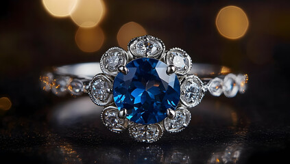 A stunning blue gemstone ring with intricate silver detailing, perfect for special occasions or wedding celebrations.