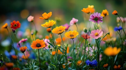 Colorful flowers meadow in a spring day