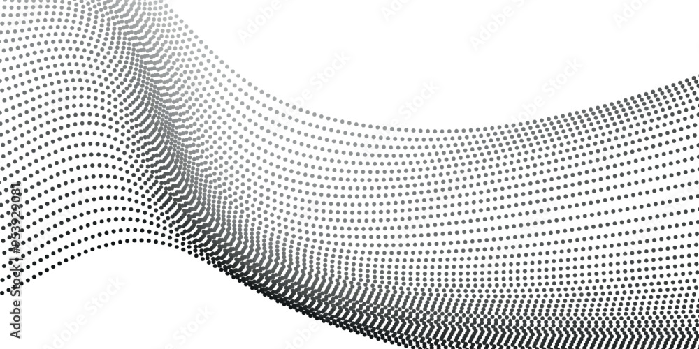 Poster wave of particles on dark background. technology backdrop. pattern for presentations. vector illustr