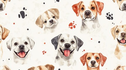Watercolor drawn pattern with dog background for creative designs Generative AI