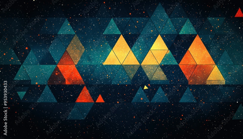 Poster abstract geometric pattern with triangles and scattered stars