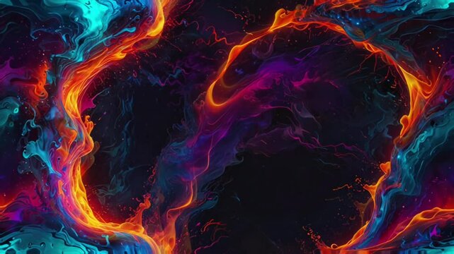 Abstract background of burning fire smoke energy waves is very beautiful. Beautiful abstract animation of red fire marble waves, smoke, liquid on a black background moving slowly. 4K