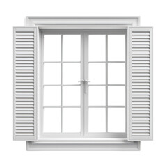 Modern Adjustable Glass Slats Window with White Frame Isolated on White Background - Architectural Element Detail