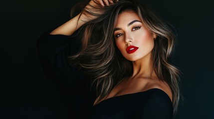 Naklejka premium A woman with long brown hair and red lipstick