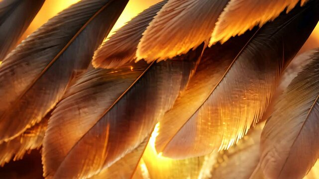 Golden feathers with a glowing light
