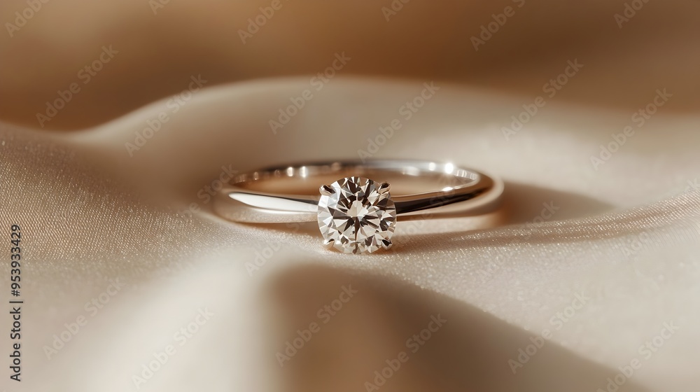 Poster elegant platinum diamond ring with a sleek unadorned band resting on a soft neutral backdrop highlig