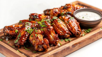 A platter of crispy golden chicken wings served with dipping sauces for a perfect snack or meal option
