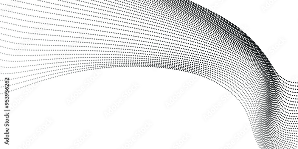 Poster wave of particles on dark background. technology backdrop. pattern for presentations. vector illustr