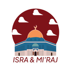 Illustration of the Al Aqsa mosque, Isra Miraj background.