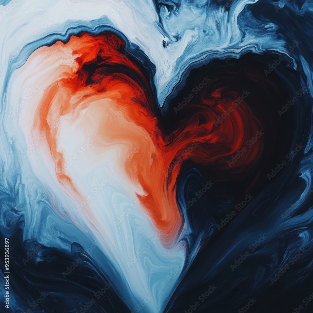 Poster an abstract image of a heart with dark and light waves intermingling, symbolizing the emotional wave