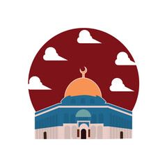 Illustration of the Al Aqsa mosque, Isra Miraj background.