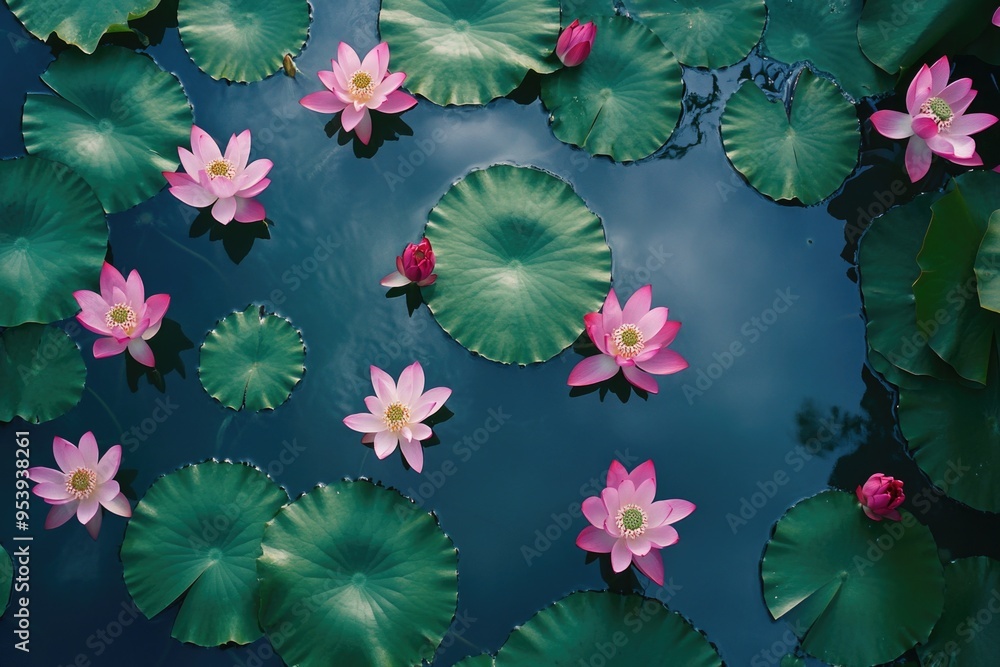 Wall mural pink flowers pond