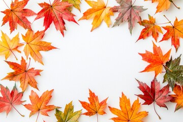 Autumn Maple Leaves Flat Lay White Background created with Generative AI