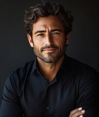 Fototapeta premium A man with a beard and a black shirt