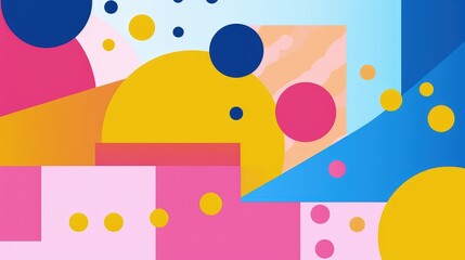 A vibrant abstract composition featuring colorful geometric shapes and circles, creating a playful and modern visual aesthetic.