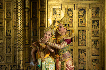 Pantomime (Khon) is traditional Thai classic masked play enacting scenes from the Ramayana with a...