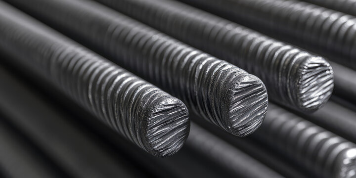 Closeup of Reinforcement steel bars for concrete in construction site structural engineering, copy space banner