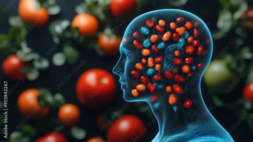 Poster a visual representation of the connection between advanced nutrition and longevity, with bioengineer