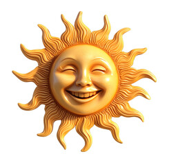 A smiling sun face with golden rays is depicted on a transparent background.

