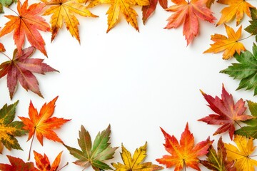 Autumn Maple Leaves Flat Lay White Background created with Generative AI