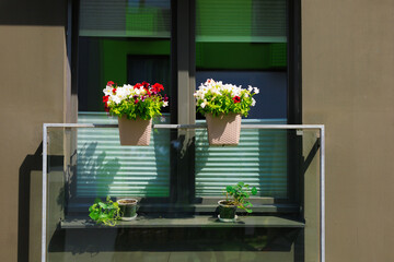 Elements of architectural decorations of buildings, modern windows, walls and balconies.