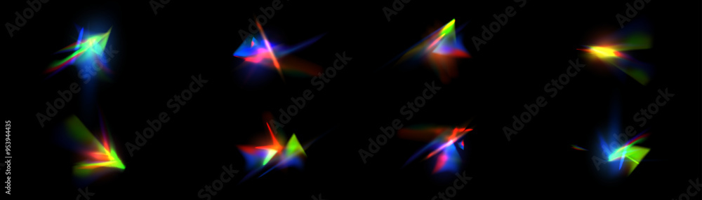 Poster rainbow rays of light distortion, glare, reflection effect from crystal, glass or gemstone. vector r