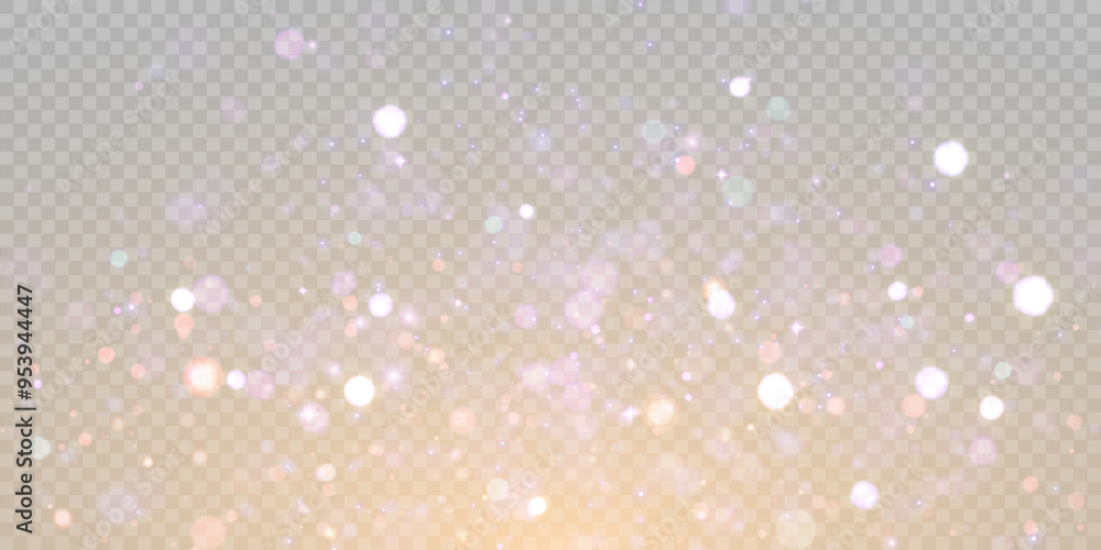 Poster Sparkling glare light effects with colorful shimmer. Beautiful lens flare effect with bokeh, glittery particles and rays. Shining abstract background. Vector illustration	
