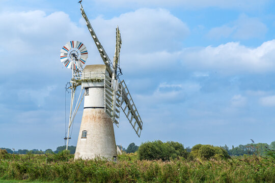 Thurne Drainage Mill on the Norfolk Broads in the UK on a Summer day