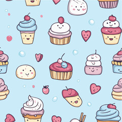 Seamless pattern with kawaii desserts