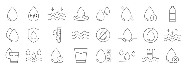 Water linear icon collection
