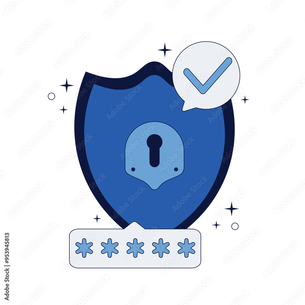 Poster password protected data. cyber security and data protection privacy. modern flat illustration.