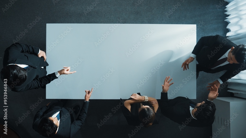 Aufkleber top down aerial view of business team discuss about marketing strategy while project manager talking