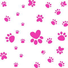 Paw vector foot trail print on white background.vector cat or Dog, path pattern animal tracks, isolated on white background