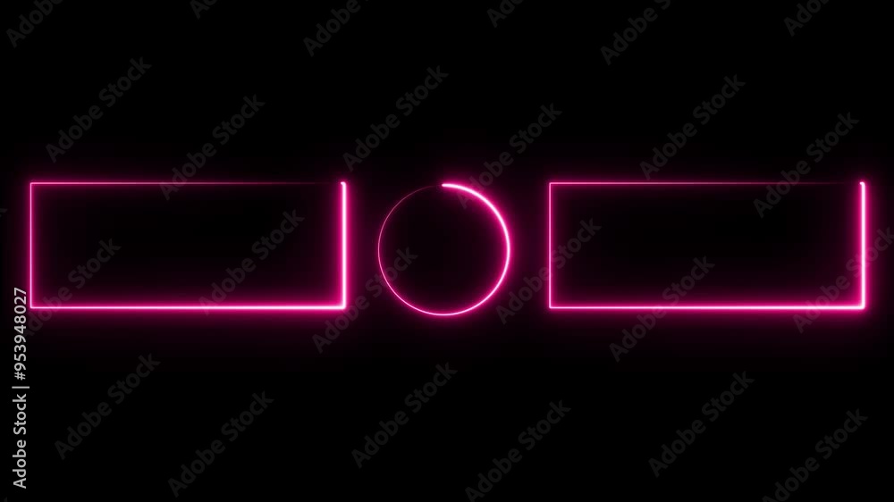 Poster neon rectangle frame and circle.beautiful abstract square light line moving fast colors.