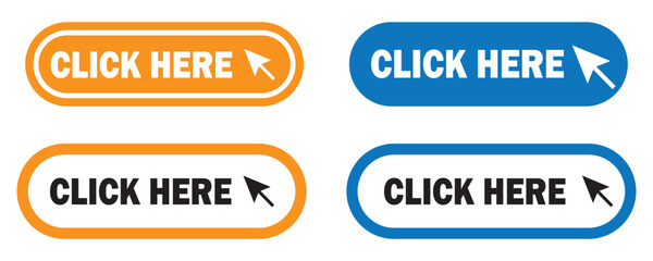 Fototapeta premium Click here button with pointer clicking. Web button set. Action button click here with click cursor. Vector illustration