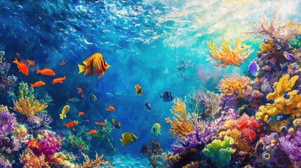 Naklejka premium Underwater Coral Reef with Colorful Fish