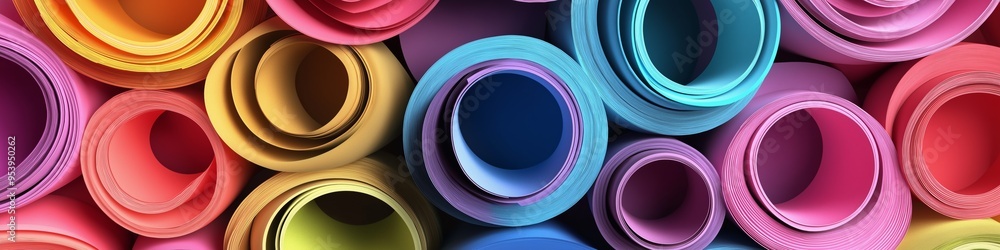 Poster a colorful stack of paper rolls with different colors. the rolls are arranged in a way that they loo