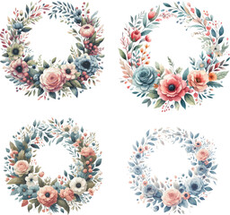 Wreath with eucalyptus, watercolour leaves. Hand painting botanical floral frame. Leaf illustration.
