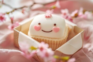 Adorable Smiley Bento Cake with Cherry Blossom Decorations for Spring Celebrations