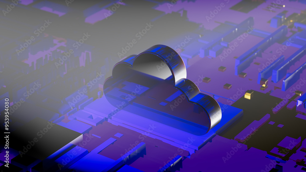 Fototapete cloud computing digital information data center technology. computer information storage. cybersecur