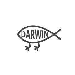 Darwin fish symbol. Jesus fish parody. Ichthys sign. Evolutionary concept. Vector illustration