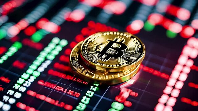 Monitor with unpredictability pulsating of cryptocurrency bitcoin trading chart. AI generated.