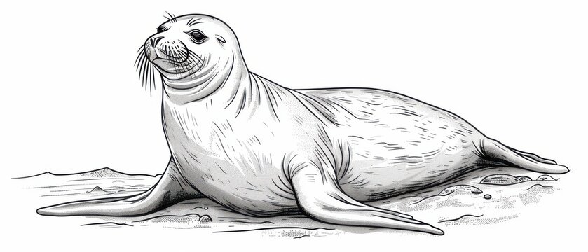 recommend clip art: Detailed vector illustration of a fur seal, hand-drawn with fine linework, isolated on a white background.