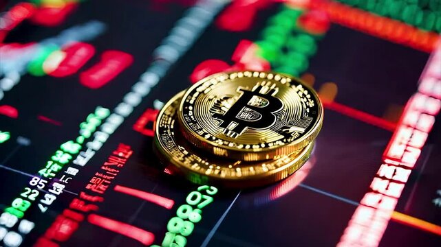 Monitor with unpredictability pulsating of cryptocurrency bitcoin trading chart. AI generated.