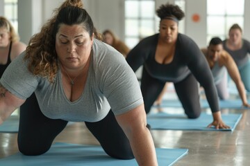 Obraz premium Empowering Group Yoga Session for Plus-Size Women - Fitness, Wellness, and Self-Care
