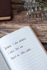 Inspirational Christian quote to put your trust in the LORD when you are afraid handwritten in...